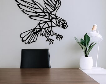 Escultura de pared geométrica de águila en metal – Escultura de acero negro mate