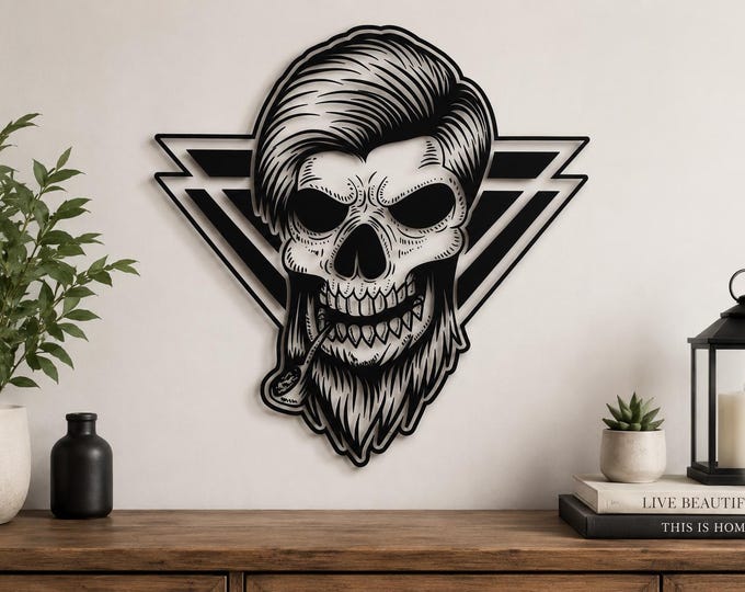 Skull Metal Wall Art, Gothic Wall Decor, Modern Skull Wall Hanging, Black Metal Home Decor, Gothic Room Decor, Gift for Him
