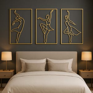 Elegant Ballerina Line Art Metal Wall Decor – Minimalist Modern Dance Silhouette Home Wall Art for Living Room Bedroom Studio