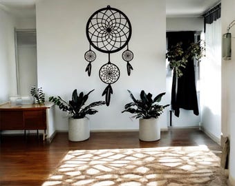 Atrapasueños de acero negro para pared / Decoración bohemia para el hogar