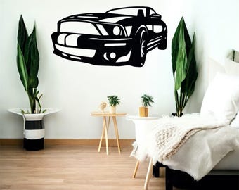 Decoración de pared metálica con forma de coche clásico / Silueta de acero negro para garaje