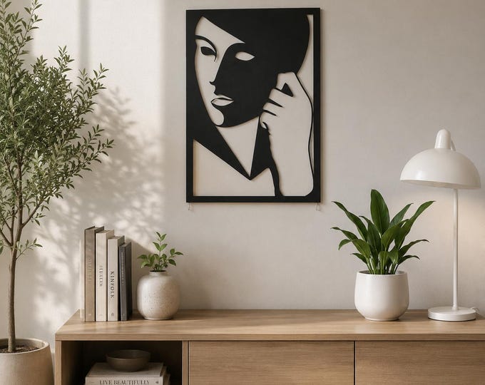 Abstract Face Metal Wall Art – Minimalist Black Steel Silhouette, Laser Cut Modern Decor