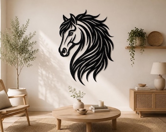 Horse Head Wall Art, Black Metal Equestrian Decor for Modern Spaces