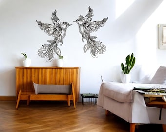 Arte de pared de metal con pájaros estilo boho / Decoración de acero volador