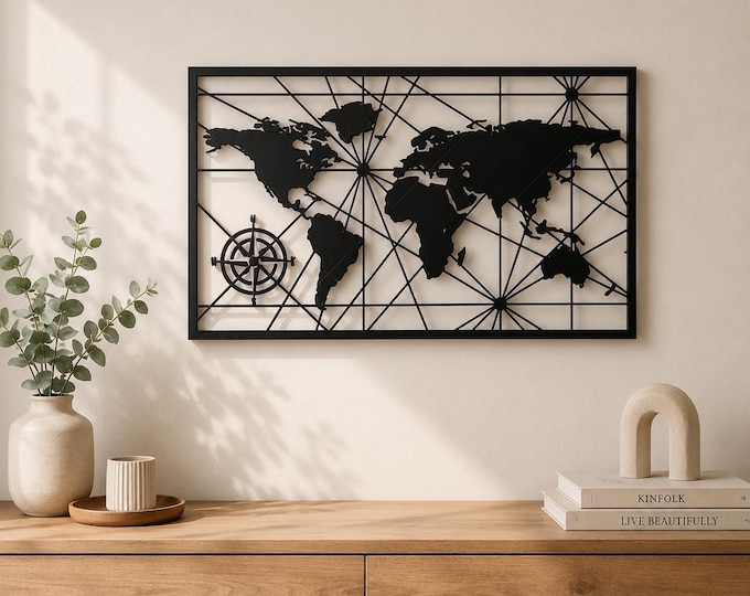 World Map Metal Wall Art, Modern World Map Decor, Metal Wall Hanging, Travel Wall Decor, Office Wall Art, Living Room Decor, Housewarming