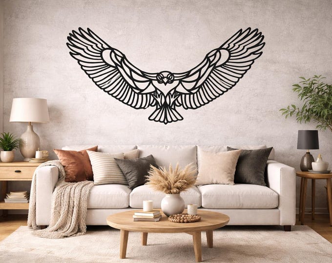 Eagle Metal Wall Art, Large Bird Decor, Rustic Farmhouse Black Steel Hanging