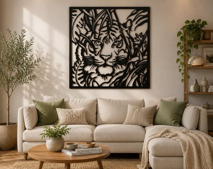 Tiger Metal Wall Art, Jungle Tiger Wall Decor, Wildlife Metal Wall Hanging, Safari Wall Art Living Room Decor, Office Wall Decor Tiger Lover