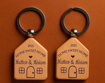 Home Sweet Home-sleutelhanger voor koppels, gepersonaliseerde sleutelhanger huispaar, set van twee huiscadeau, sleutelhangers nieuw huis, voor hem en haar thuis