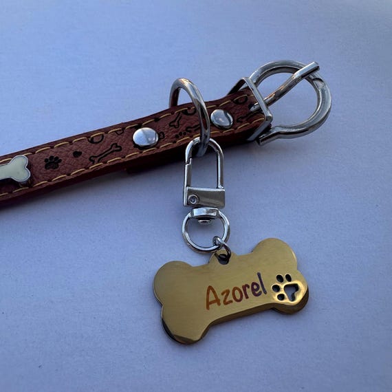 Personalized Gold Bone ID Tag, Cute Dog Tag Personalized for Dog, Custom Bone Dog Tags, Dog Name Tags, Dog Collar Tag, Stainless Steel ID