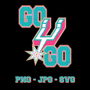 May include: A graphic design with the words "GO 4 GO" in teal, pink, and white, with a starburst and lightning bolt design. The text "PNG - JPG - SVG" is at the bottom, all on a black background.