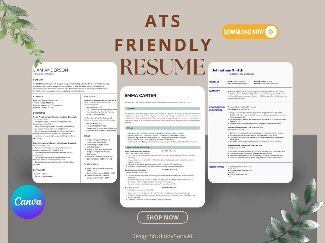 Ats-friendly Resume Template | Editable Canva CV + Cover Letter ...