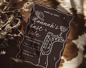 Cowgirl Bachelorette Invitation: Pink and Brown Western Last Ride Theme (Digital Download Template)