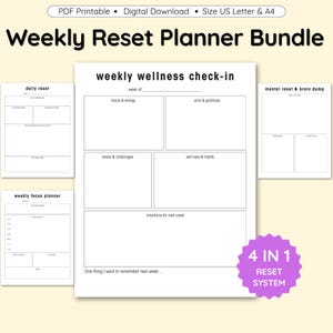 Weekly Planner Reset Bundle, Wellness Printable, Productivity Planner, Brain Dump, Schedule Page, ADHD Planner (Digital Download PDF)