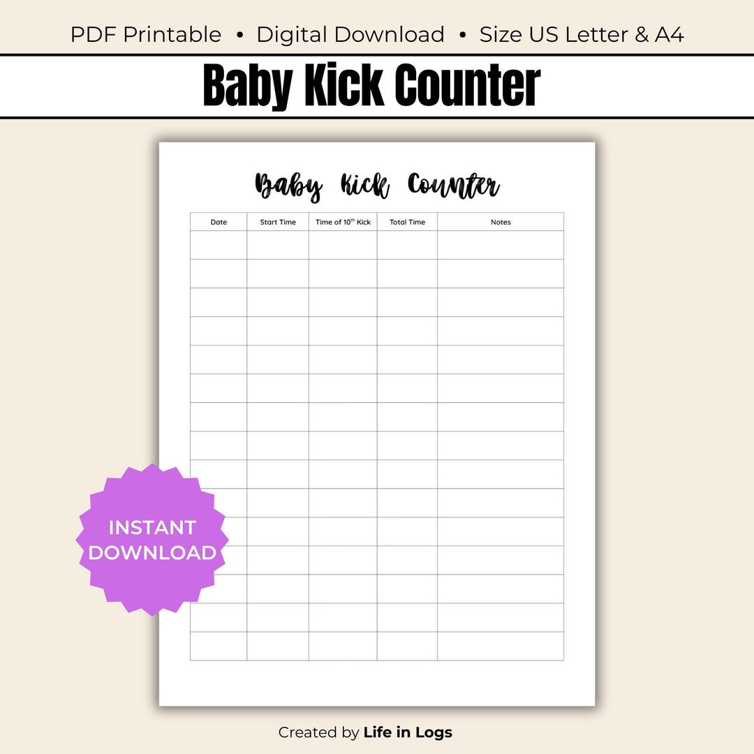 Baby Kick Counter Printable – Pregnancy Kick Tracker Log - Etsy