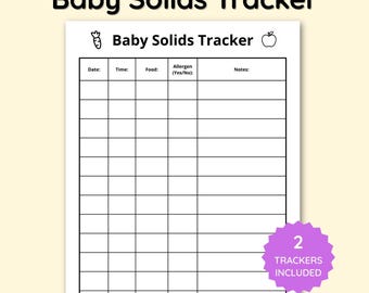 Baby-Tracker für feste Nahrung, Säuglings-Feststofftagebuch, tägliches Babyfütterungstagebuch, Allergen-Checkliste, Anfangs-Planer mit fester Nahrung (Digitaler Download PDF)