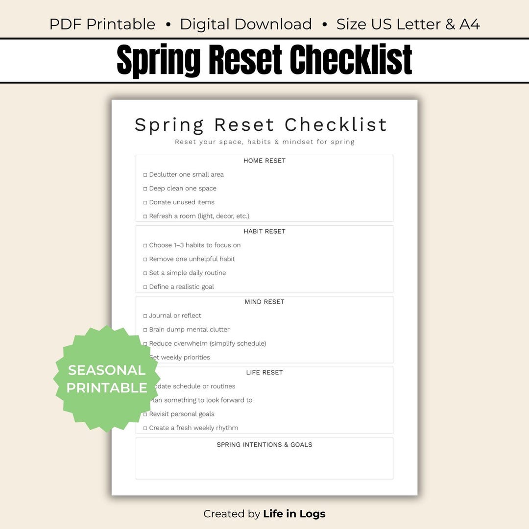 Spring Reset Checklist Printable, Declutter Planner, Home Organization ...