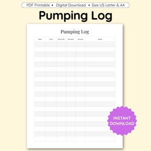 Registro de extracción de leche imprimible, Rastreador de extracción de leche materna, Página de seguimiento de lactancia materna, Planificador para mamás primerizas (Descarga digital en PDF)