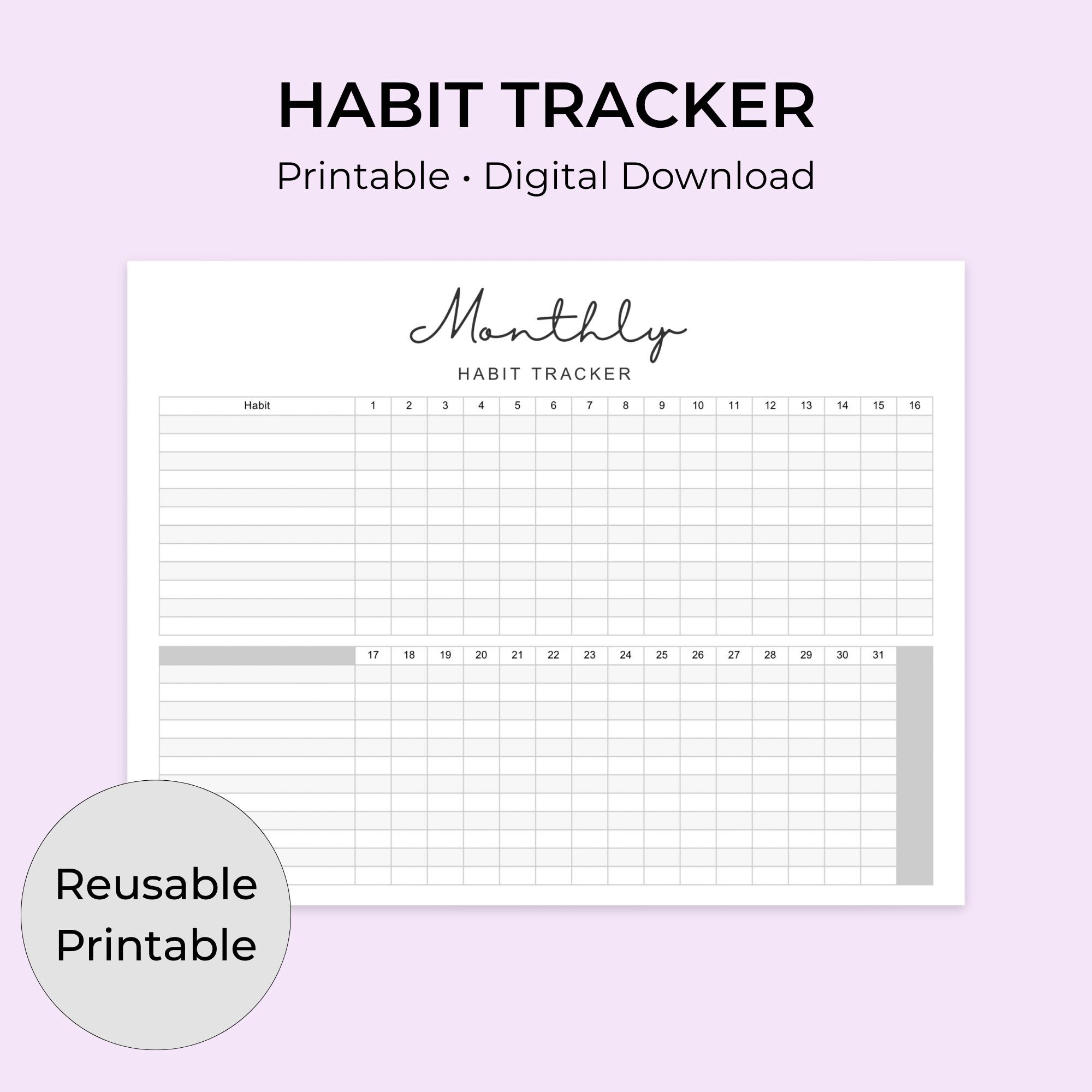 Monthly Habit Tracker Printable – Minimalist Undated Log (digital ...