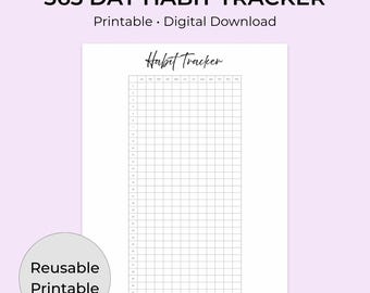 Tracker delle abitudini stampabile, tracker minimalista di 365 giorni (download digitale in PDF)
