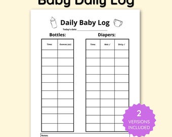 Baby Tracker, Baby Planner, Newborn Log, Daily Infant Feeding and Diaper Printable Log, Newborn Care Page (Digital Download PDF)