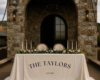 Personalized Linen Wedding Head Table Sign, Custom Last Name Decor