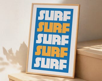 Retro Surf Typography Art Print | Coastal Wall Decor, Beach Inspired Poster