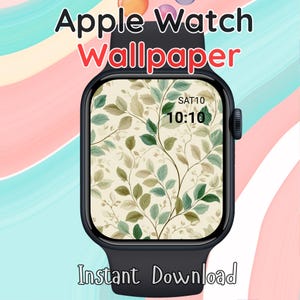 Botanical Apple Watch Wallpaper: Minimal Green Leaves (Digital Download)