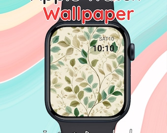 Botanical Apple Watch Wallpaper: Minimal Green Leaves (Digital Download)