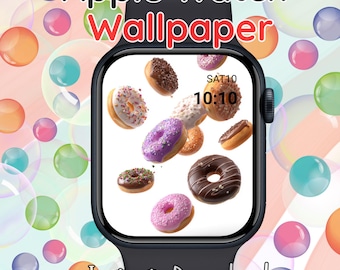 Colorful Donut Apple Watch Wallpaper: Kawaii Bakery Theme (Digital Download)