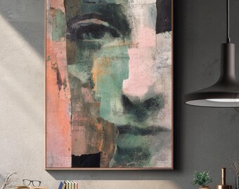 Abstract Face Art Print: Modern Mixed Media Portrait (Digital Download)