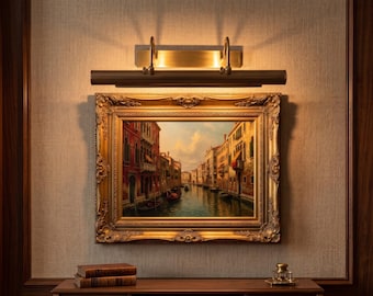Brass Picture Light, Adjustable Italian Gallery Sconce, Antique Finish Wall Mount