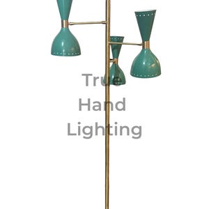 1950&#39;s Mid Century Floor Lamp - 3 Adjustable Arms with 6 Lights - Marble Base Tripod Brass Lamp for Living Room, Hallways & Dining Room