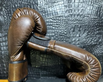 Handmade Vintage Cowhide Leather Boxing Gloves | Training & Sparring | Handcrafted Retro Style Gloves | Genuine Leather Gift for Boxer