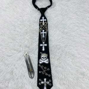 Black Chain Remade Denim Custom Tie