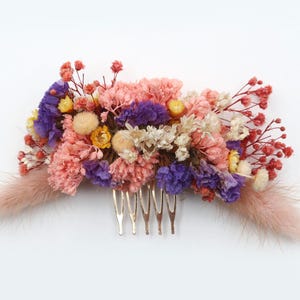 Natürlicher Wildblumen Haarkamm, rosa getrocknete Blume Haarschmuck, bunte Wildblumen