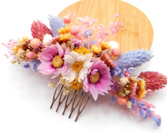 Pastell Frühlings Hochzeit Kopfschmuck | Getrocknete Blumen Kamm | Gänseblümchen und Wiesenblumen | Haarschmuck