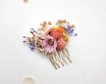 Piccolo pettine per capelli con margherite e gipsofila, fiori secchi gialli, copricapo floreale da sposa, accessori per matrimonio