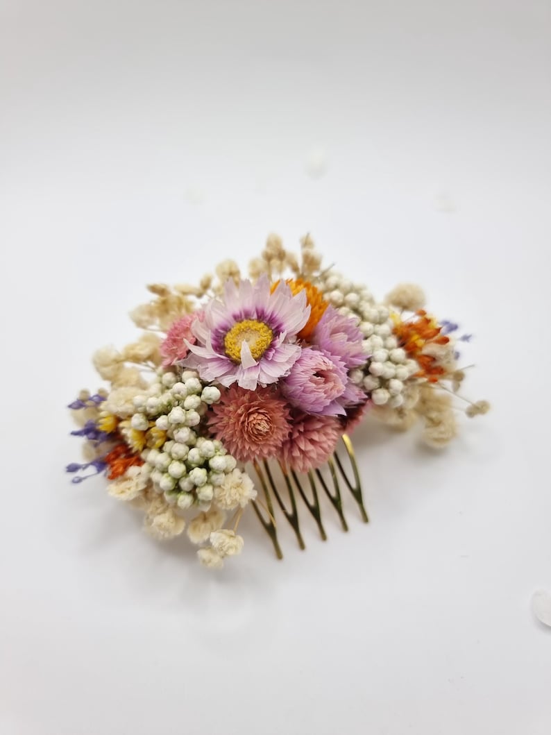 Haarkam met madeliefjes en gipskruid, gele gedroogde bloemen, bruidsbloemenhoofdtooi, trouwaccessoires Big Comb