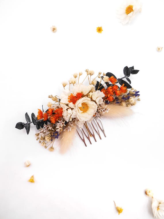 Terracotta Autumn Accessories | Dried Flowers Hair Comb | Daisies Wedding Comb | Fall Inspired Hairpiece