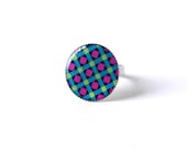 blue round ring geometry ring neon geometric pattern free shipping, gift under 20 pop round adjustable ring