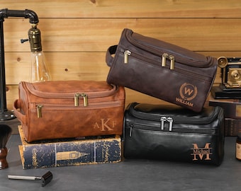 Trousse de toilette en cuir personnalisée pour homme, Kit Dopp, Cadeaux garçons d'honneur, Cadeau d'anniversaire pour lui, Trousse de toilette de voyage, Accessoire en cuir pour homme