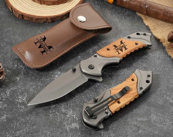 Personalized Pocket Knife: Engraved Wood Handle, Groomsmen Gift, Anniversary Gift for him Dad Husband, Christmas gifts for Men