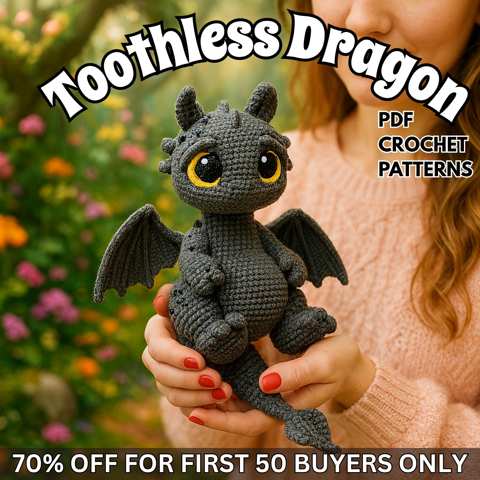 ト*ト様 あみぐるみ　ドラゴン　黒×紫 ト*ト様 あみぐるみ ドラゴン 黒×紫 Toothless crochet pattern