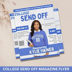 Editable College Send Off Invitation Flyer, Party Flyer, Magazine Cover, Farewell Party Invite, Trunk Party, Graduation Party Invite, Canva
