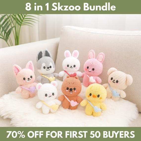 8 IN 1 Mini Skzoo Crochet Pattern PDF, Stray Kids Crochet