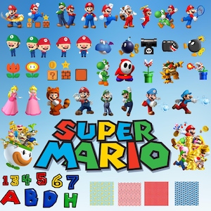 1000 + Super Mario SVG Bundle for Cricut and Sublimation, Mario Cut Files, Mario Clipart, Super Mario Font, Mario PNG, Mario Family Svg