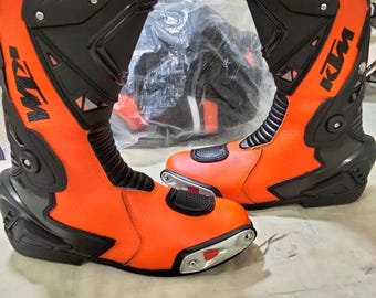 メンズ KTM オレンジ＆ブラック モーターサイクルレーシングブーツ