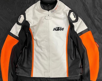 KTM MotoBike Orange,White  And Black Motorcycle Racing Jacket CowHide Leather jacket
