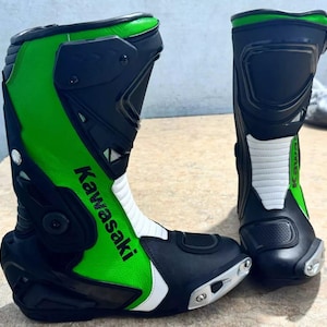 Kawasaki Motorcycle Moto GP Leather Racing Shoes Motorbike Boots