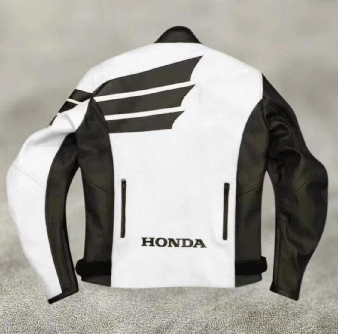 Honda Motorbike Black and White Cowhide Leather Jacket, Bikers